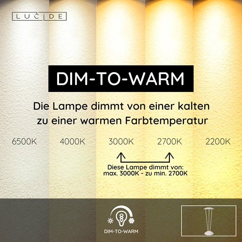 Lucide RENEE - wiederaufladbare Tischlampe Innen/Außen - Akku/Batterie - Ø 12,3 cm - LED Dim to warm - 1x2,2W 2700K/3000K - IP54 - Mit kabelloser Ladestation - Weiß - USP